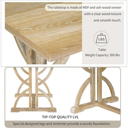 retro 6-piece dining table set, rectangular table with unique legs and 4 upholstered chairs & 1 bench - Ohberri