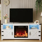 65 Inch LED Fireplace TV Stand with Mood Lighting, Cabinet with Open Shelf & Hidden Cable Routing Ohberri