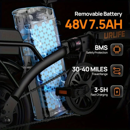 14" Foldable Electric bicycle Peak 500W Motor with 48V 7.5Ah 40 Miles Range 3 Hours Charge Time - Ohberri