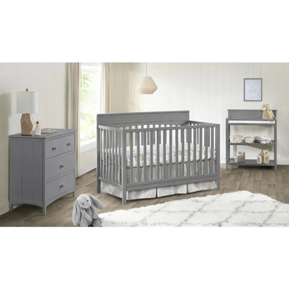 4-in-1 Convertible Crib, Dove Gray, GREENGUARD Gold Certified, Wooden Crib - Ohberri