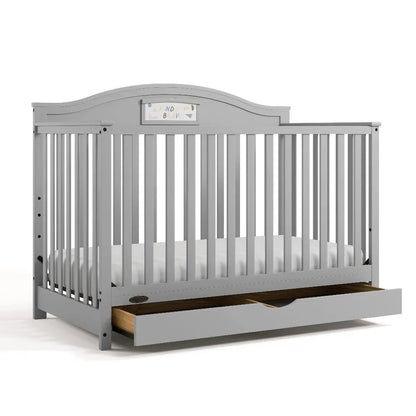 5-in-1 Convertible Baby Crib with Drawer and Reversible Headboard, Pebble Gray - Ohberri