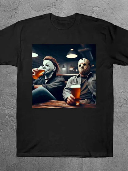 Men's Horror Movie Icons T-Shirt - Michael Myers & Jason Voorhees Beer Night Ohberri