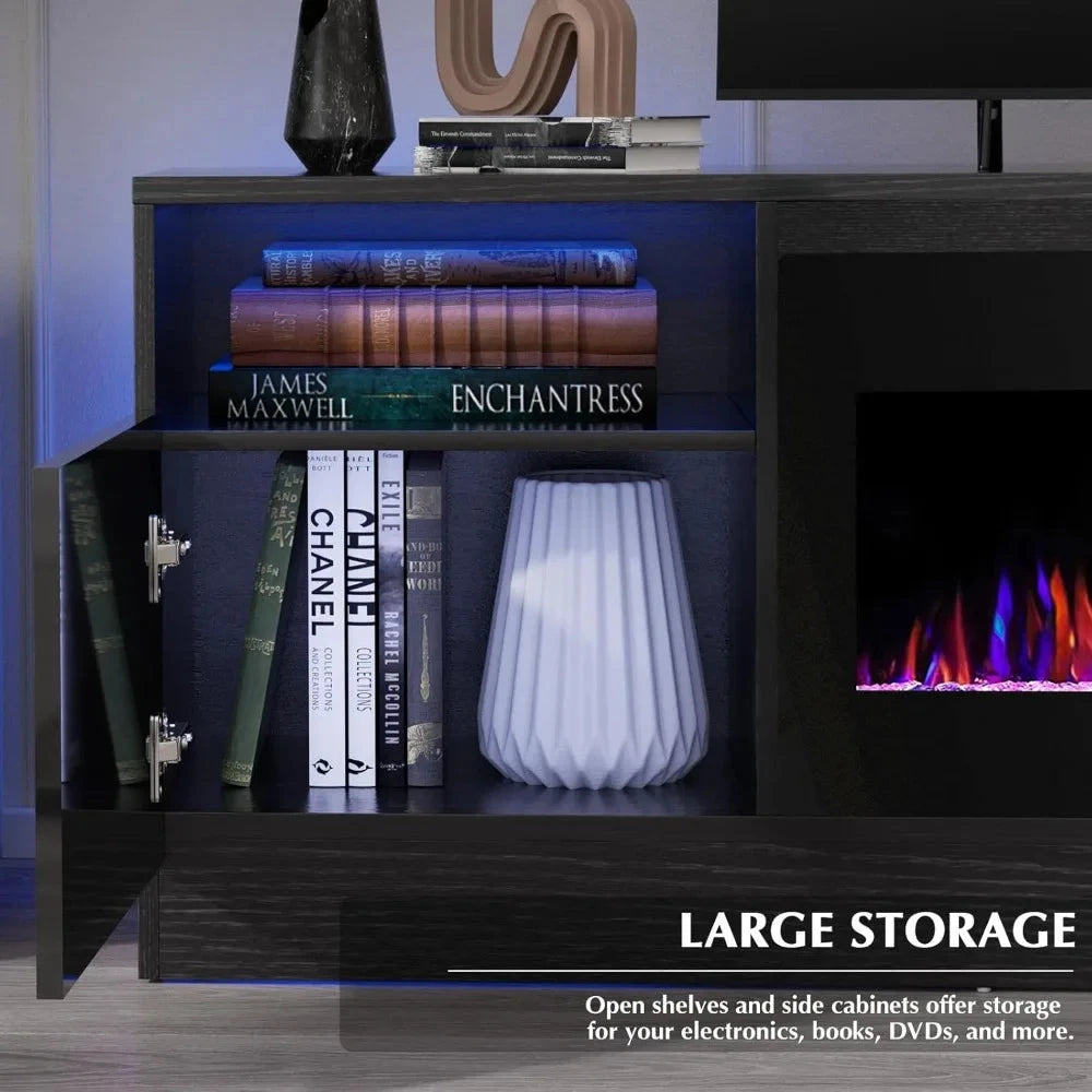 Fireplace tv Stand with 36 inch Fireplace Up to 80" TVs,LED Light 70" Modern Wood Ohberri