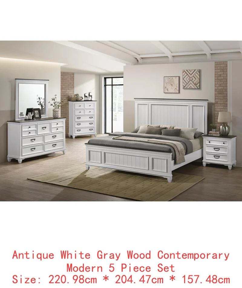 5-Piece Wood Bedroom Set with Shiplap Panel Queen Bed, Dresser, Mirror, Nightstand, and Chest - Ohberri