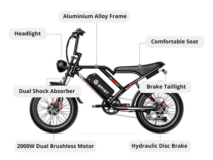 Electric Bike 2000W Dual Motor 48V 25AH Battery 20" - Ohberri