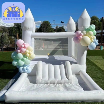 9x9x7ft Soft Play White Bounce House With Slide Ball Pit - Ohberri