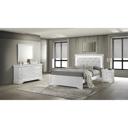 4 Piece Twin Bedroom Set with Upholstered LED Headboard, Wood Frame in White - Ohberri