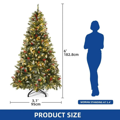 6ft Pre-Lit Frosted Pine Artificial Christmas Tree with 818 Tips and 250 Lights Ohberri