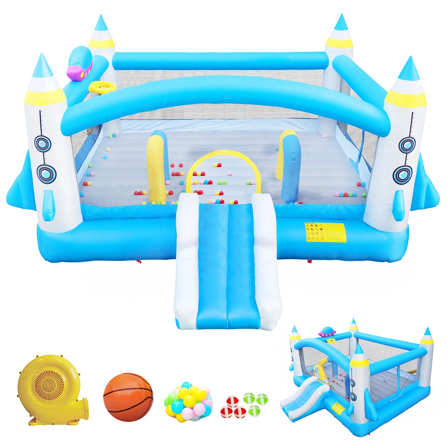 Bounce House With Long Slide Bouncing Area Basketball Hoop - Ohberri