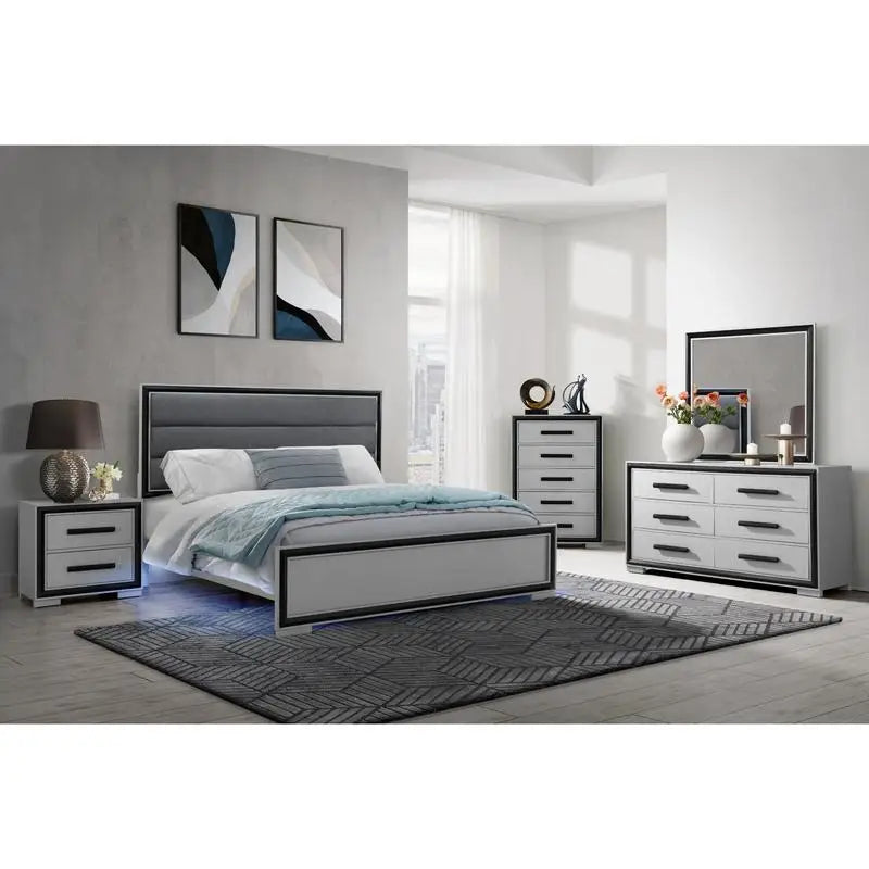 Queen Bedrooom Set - Grey and Black 5 Pieces Furniture for Elegant Bed Rooms - Ohberri