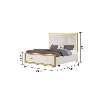 Contemporary 5PC King Bedroom Set in Wood with Gold Finish - Ohberri