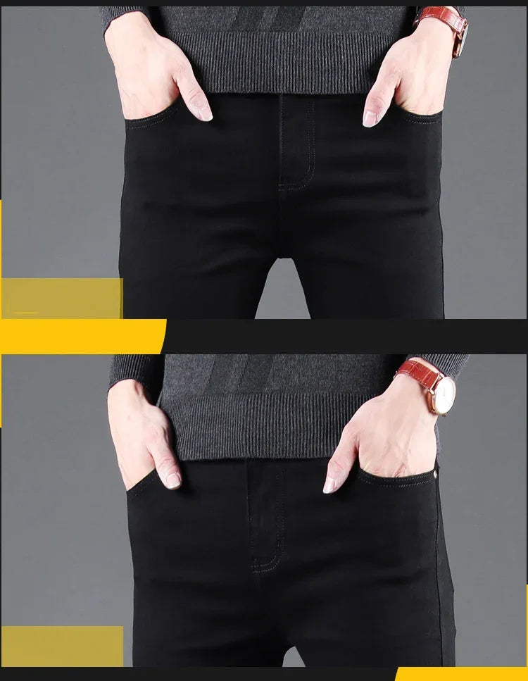 Pure Black Slim Jeans Elastic Straight Pants Ohberri