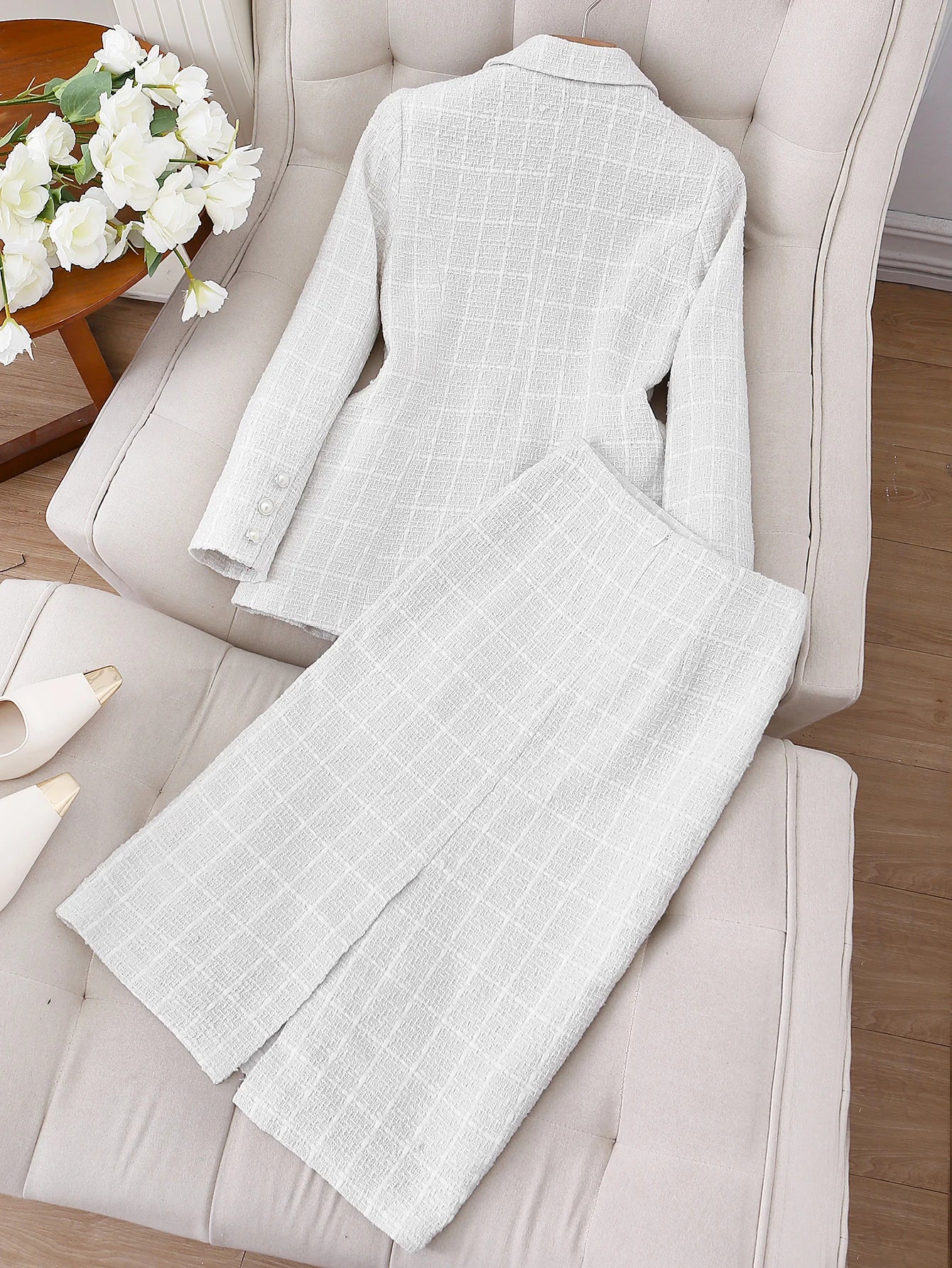 elegant urban regular fit lapel collar long sleeves jacket and skirt set Ohberri