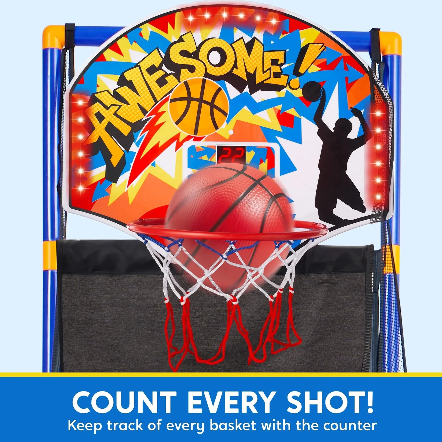 LED Scoring Arcade Basketball Game with 4 Balls Adjustable Height 44"-55"Basketball Stand Ohberri