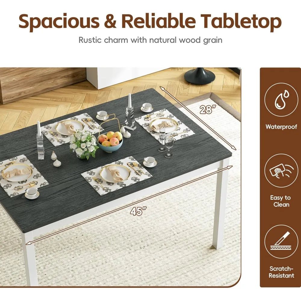 Dining Table With 4 Chairs with Rubber Wood Legs, Farmhouse 5-Piece Set Ohberri