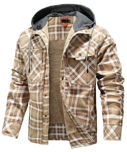 Men's Jackets Winter Hooded Warm Coat Casual Thicken Plaid Ohberri