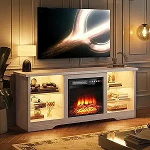Fireplace with TV Stand 36" inch Electric Fireplace Up to 80" TVs, LED Light Modern Wood High Gloss Ohberri