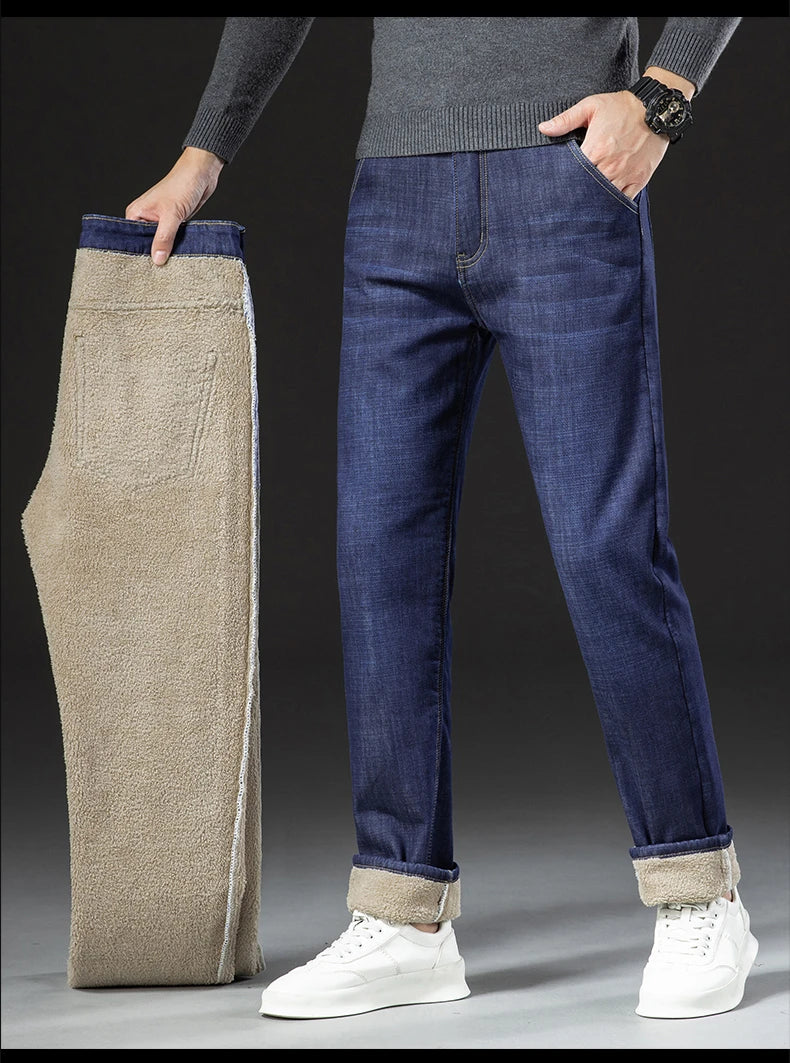 Winter Lamb Fluff Denim Straight Pants Ohberri