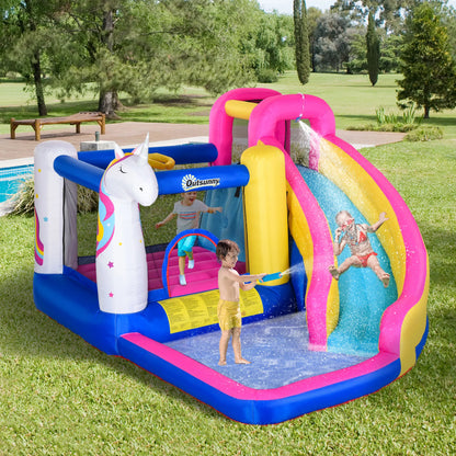 Unicorn 5-in-1 Large Inflatable Bounce House, Inflatable Water Slide for Kids - Ohberri
