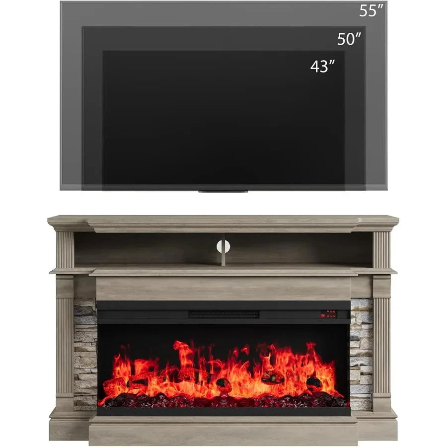 Fireplace TV Stand for TVs up to 65 with Farmhouse 3Side Glass Ohberri
