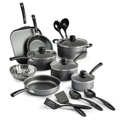 18-Piece Stainless Steel Nonstick Cookware Set Gray Tempered Glass Lids Ohberri