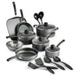 18-Piece Stainless Steel Nonstick Cookware Set Gray Tempered Glass Lids Ohberri