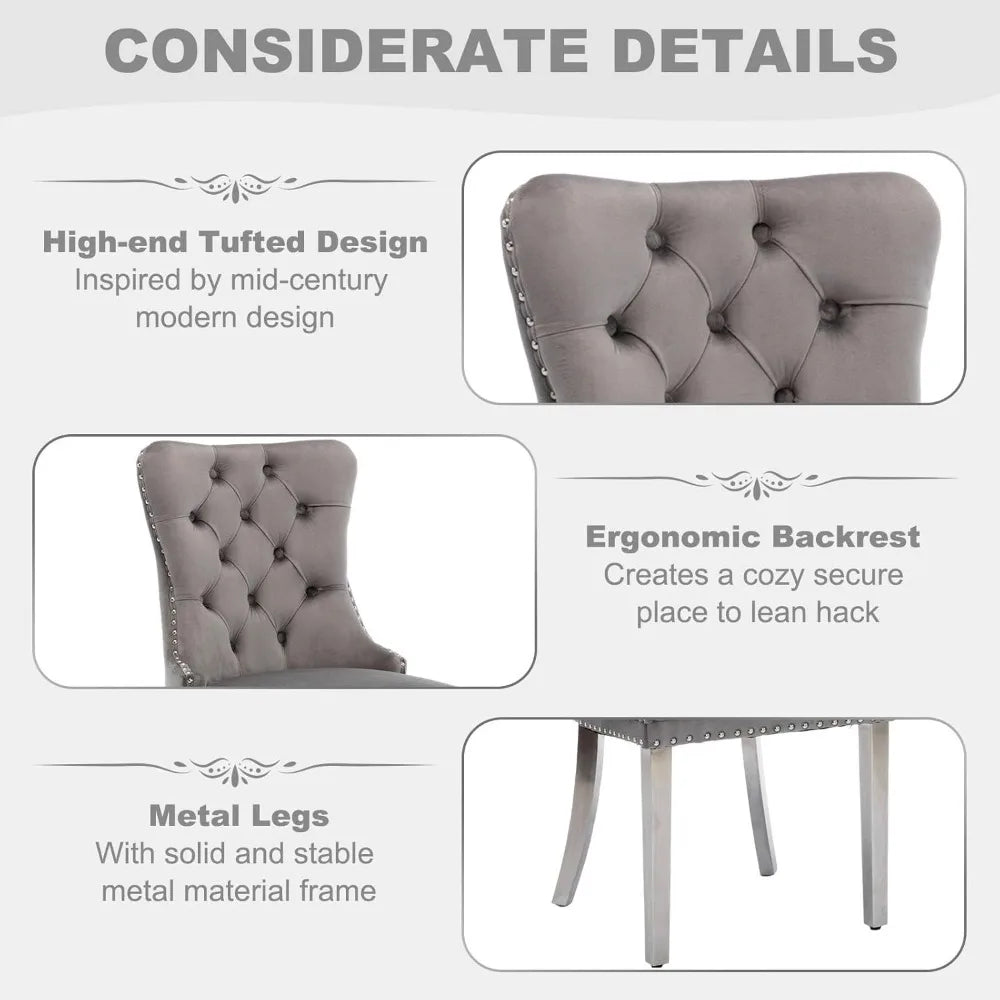 51 Inch Glass Dining Table with 4 Upholstered Velvet Accent Chairs, 5 Piece Modern Ohberri