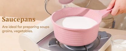 Pink Pots and Pans Set Nonstick 23pcs Induction Ohberri
