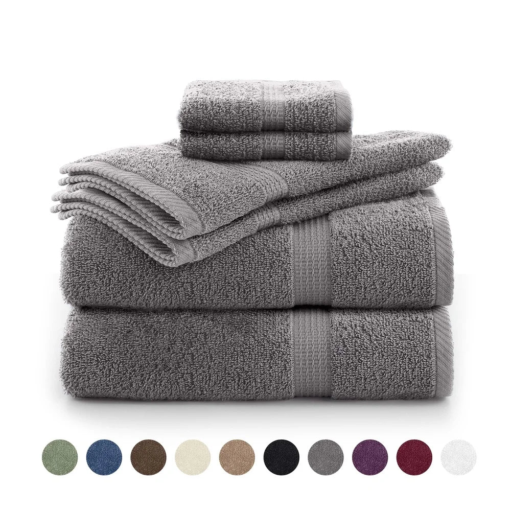 6-Piece Towel Set 600 GSM 100% Cotton Ultra Absorbent Soft Bath Towels Essential Bathroom Shower Pool Quick Dry Washcloths Hand - Ohberri