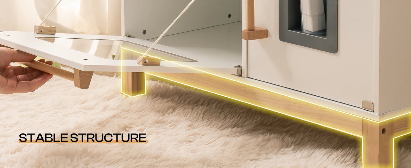 Wooden Play Kitchen with Real Lights Sounds Ice Cube Dispenser -White - Ohberri