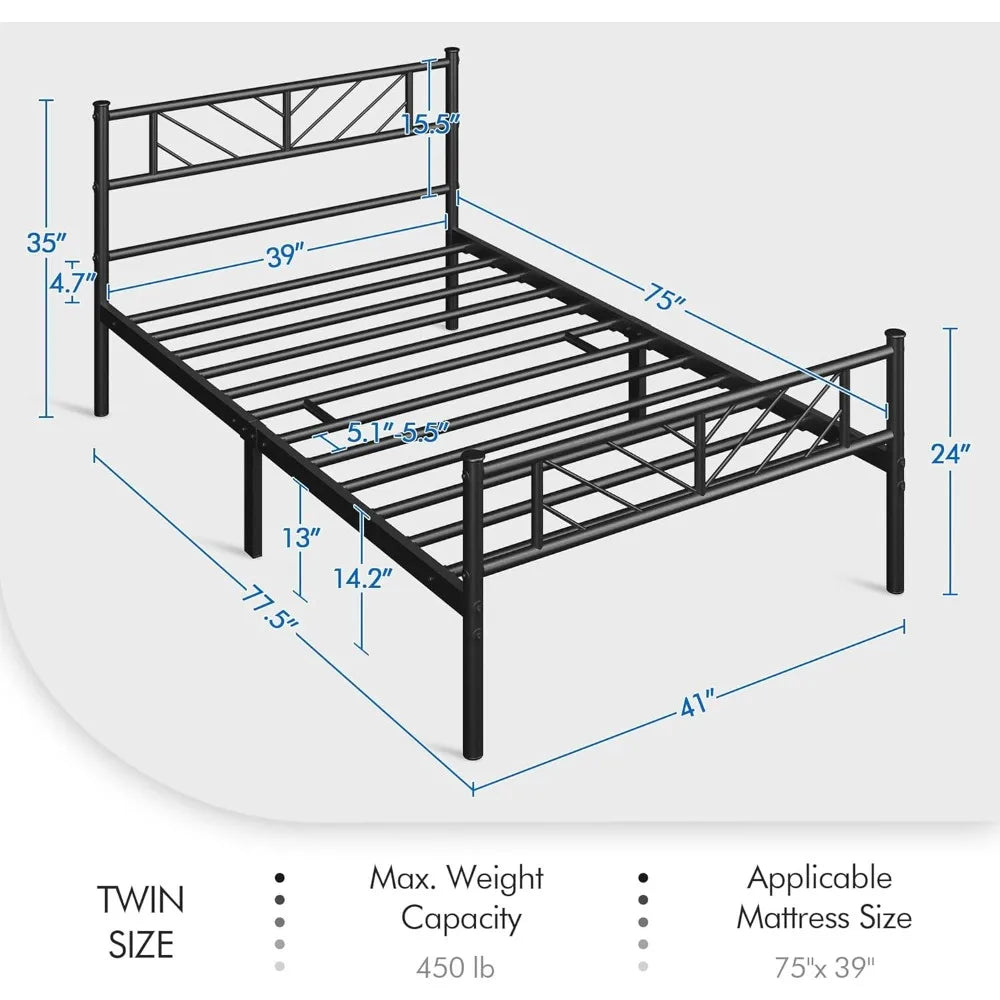 Twin Size Platform Bed Frame with Arrow Design Headboard, 13 Inches Metal Ohberri