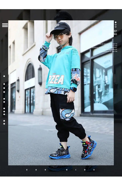 Disney Boys Shoes LED Lights Cartoon Autumn Children's Sports Shoes Leather Non-slip Children's Running Shoes Sneaker Size 25-35 Ohberri