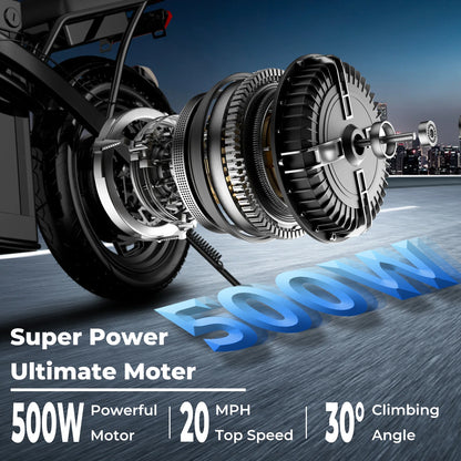 20 MPH, 48V 10.4Ah 14 Inch Folding Electric Bike - Ohberri