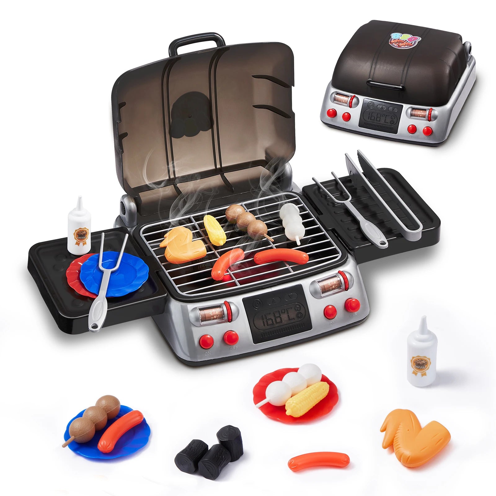 Kids BBQ Grill Toy Set with Pretend Smoke Sound Kitchen - Ohberri