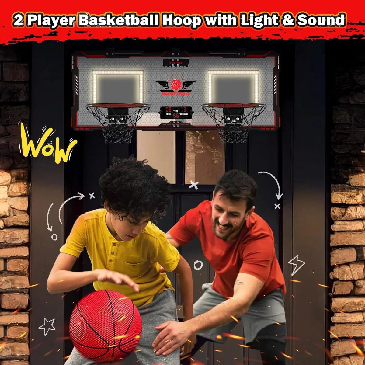 Basketball Hoop x2 Indoor Outdoor Electric Mini Basketball Scoreboard 4x Balls Ohberri