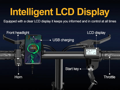 Electric Bike 750W Peak Motor 48V15AH LCD Display 14-inch Tire Electric Bicycle - Ohberri