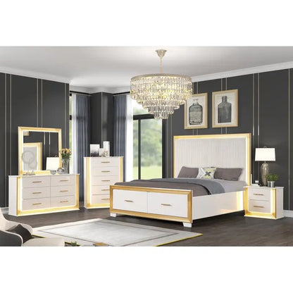 Contemporary 5PC King Bedroom Set in Wood with Gold Finish - Ohberri
