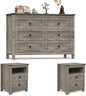 Farmhouse 3 Pieces Bedroom Furniture Set, Rustic Wood 6 Drawer Dresser and Nightstands - Ohberri