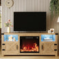 65 Inch LED Fireplace TV Stand with Mood Lighting, Cabinet with Open Shelf & Hidden Cable Routing Ohberri
