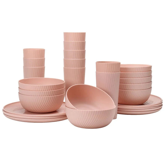 30 Piece Swirl Pattern Plastic Dinnerware Set Ohberri