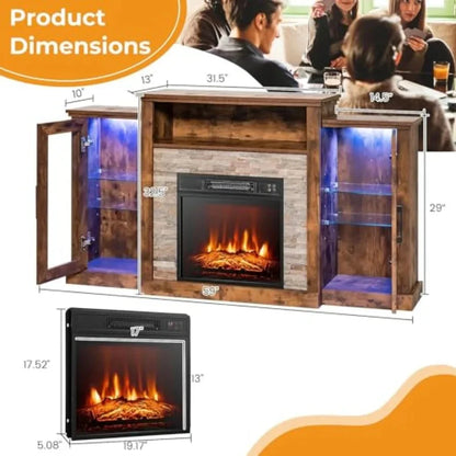 Electric Fireplace TV Stand for TVs Up to 65" TV Console with 16Color LED Light Adjustable Glass Shelves 19" Fireplace Ohberri