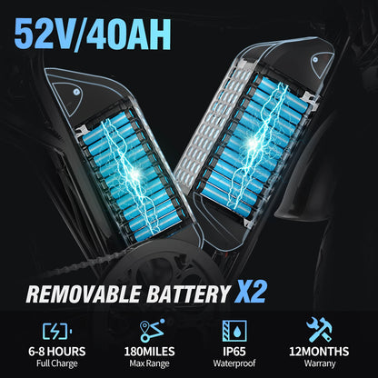 Electric Bicycle 2000W Dual Motor 52V40AH Dual Battery  55KM/H - Ohberri