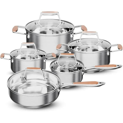 5Ply Stainless Steel Cookware Set with 10 Pieces for Induction Ohberri