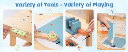 Tool Bench Set  Large Wooden Work Bench 41 Pieces - Ohberri