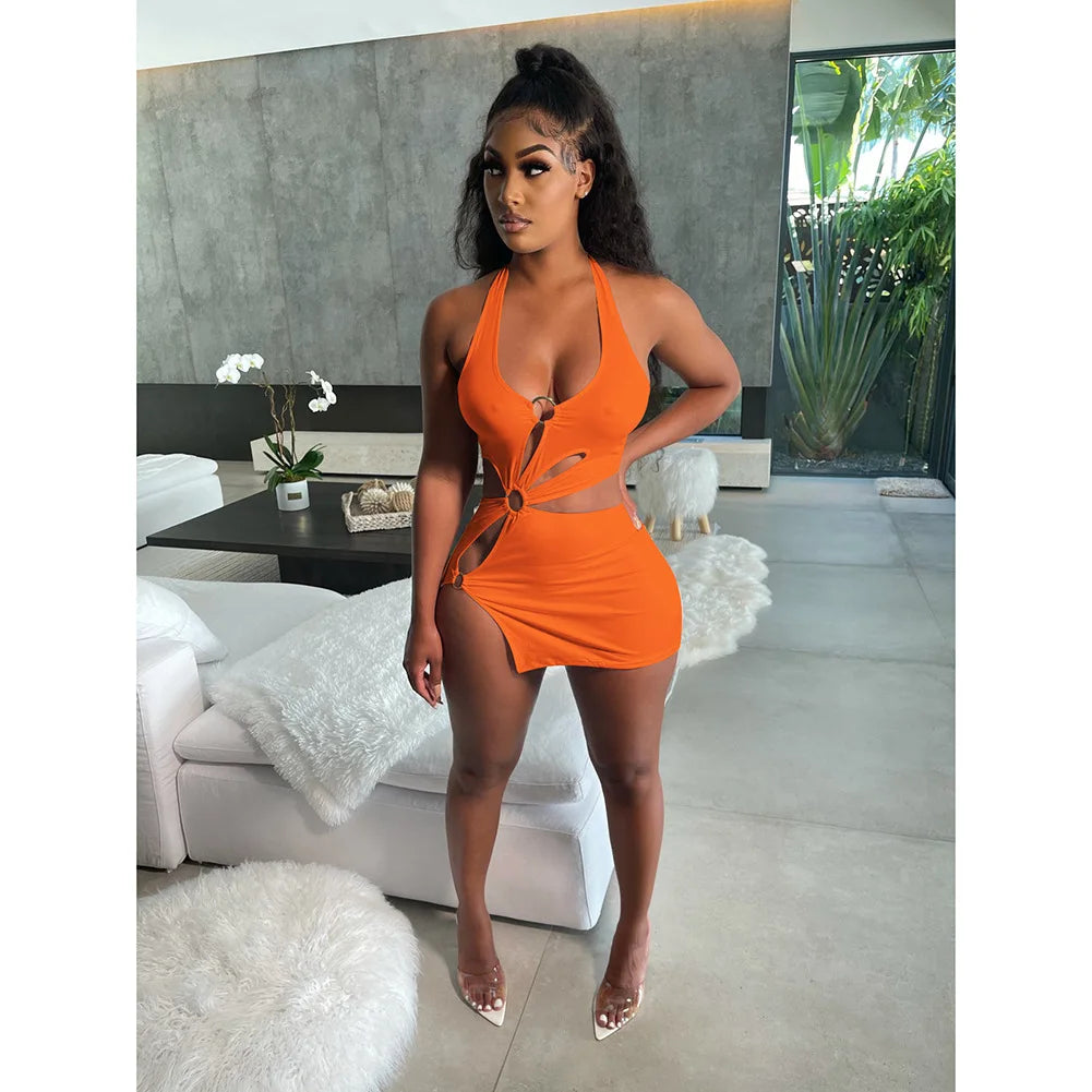 Short skirt sexy sleeveless hollow out dress Ohberri