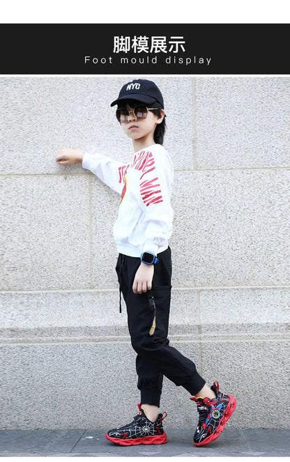 Disney Boys Shoes LED Lights Cartoon Autumn Children's Sports Shoes Leather Non-slip Children's Running Shoes Sneaker Size 25-35 Ohberri