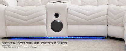 Electric Power Recliner Sectional Sofa With Bass Speakers & LED Lights – Faux Leather L-Shaped Sectional - Ohberri