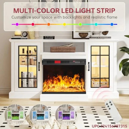 59'' Fireplace TV Stand 3 Sided Glass Media Entertainment Center Console Table for TVs up to 65'' Ohberri