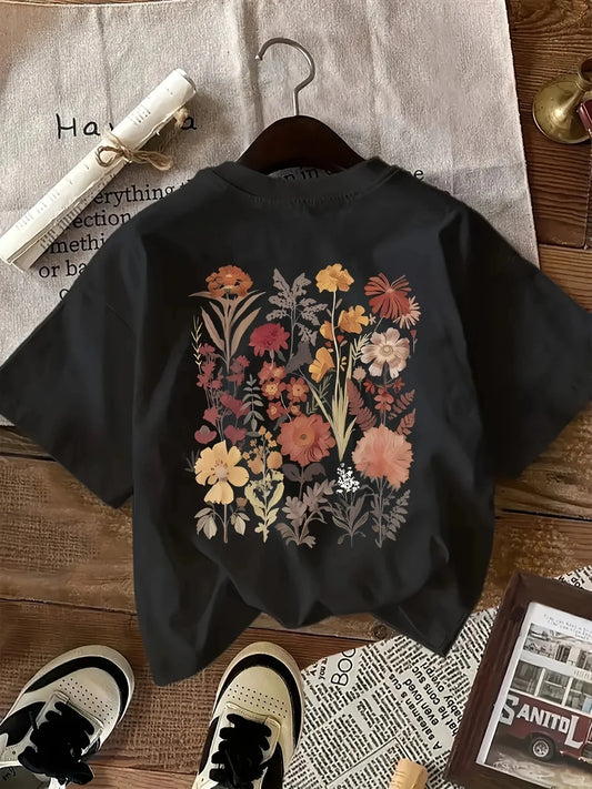Women's Crew Neck Vintage Printed Casual T-Shirt Ohberri