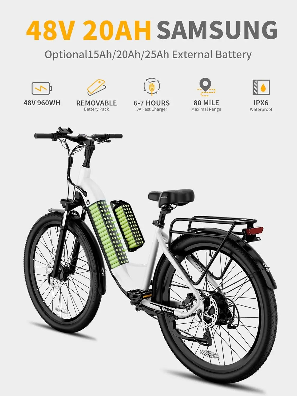 Electric Bike 1200W Peak,28MPH 80Miles,20AH, 26'' - Ohberri